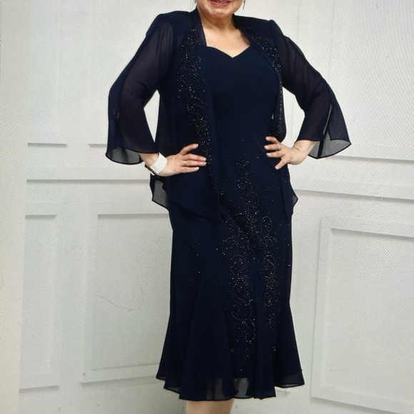 R&M RICHARDS Dress Jacket Party Black Chiffon Sparkly Beaded NWT Sz 16W - Picture 2 of 12